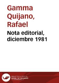 Nota editorial, diciembre 1981 | Biblioteca Virtual Miguel de Cervantes