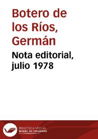 Nota editorial, julio 1978 | Biblioteca Virtual Miguel de Cervantes