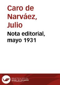 Nota editorial, mayo 1931 | Biblioteca Virtual Miguel de Cervantes