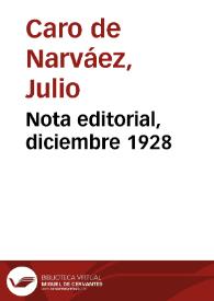 Nota editorial, diciembre 1928 | Biblioteca Virtual Miguel de Cervantes