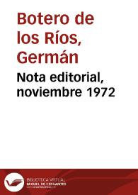 Nota editorial, noviembre 1972 | Biblioteca Virtual Miguel de Cervantes