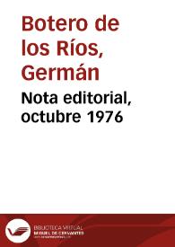 Nota editorial, octubre 1976 | Biblioteca Virtual Miguel de Cervantes