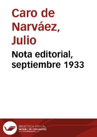 Nota editorial, septiembre 1933 | Biblioteca Virtual Miguel de Cervantes
