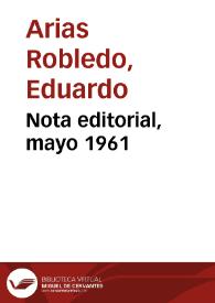 Nota editorial, mayo 1961 | Biblioteca Virtual Miguel de Cervantes