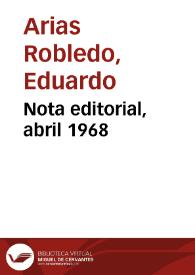 Nota editorial, abril 1968 | Biblioteca Virtual Miguel de Cervantes