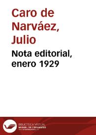 Nota editorial, enero 1929 | Biblioteca Virtual Miguel de Cervantes