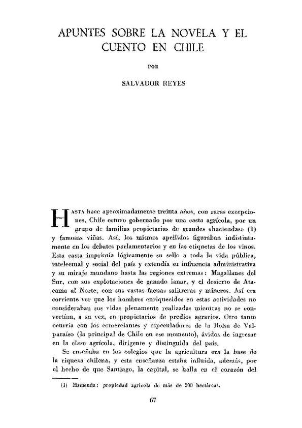 Apuntes sobre la novela y el cuento en Chile / por Salvador Reyes | Biblioteca Virtual Miguel de Cervantes