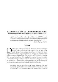 La clasificación de las obras de Lope de Vega por Marcelino Menéndez Pelayo / Florencia Calvo | Biblioteca Virtual Miguel de Cervantes