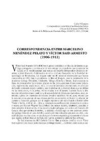 Correspondencia entre Marcelino Menéndez Pelayo y Víctor Said Armesto (1906-1912) / Carlos Villanueva | Biblioteca Virtual Miguel de Cervantes