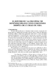 El estudio de "La Celestina" de Menéndez Pelayo (1910) comentado después de un siglo de vida / Joseph T. Snow | Biblioteca Virtual Miguel de Cervantes