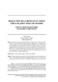 Modalitats de la ironia en la poesia lírica de Josep Maria de Sagarra / Magí Sunyer | Biblioteca Virtual Miguel de Cervantes