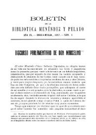 Discurso parlamentario de don Marcelino / Marcelino Menéndez Pelayo | Biblioteca Virtual Miguel de Cervantes