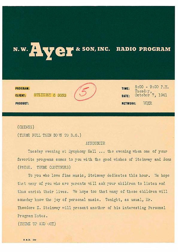 N. W. AYER & Son, INC. Radio Program | Biblioteca Virtual Miguel de  Cervantes