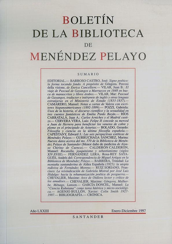Boletín de la Biblioteca de Menéndez Pelayo. Año LXXIII, enero-diciembre 1997 | Biblioteca Virtual Miguel de Cervantes