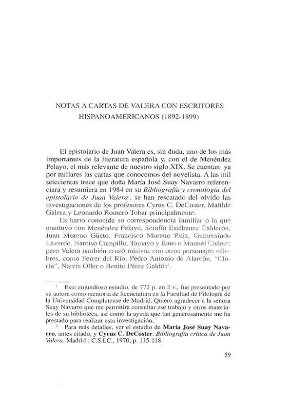 Notas a cartas de Valera con escritores hispanoamericanos (1892-1899) / Manuel Camarero | Biblioteca Virtual Miguel de Cervantes