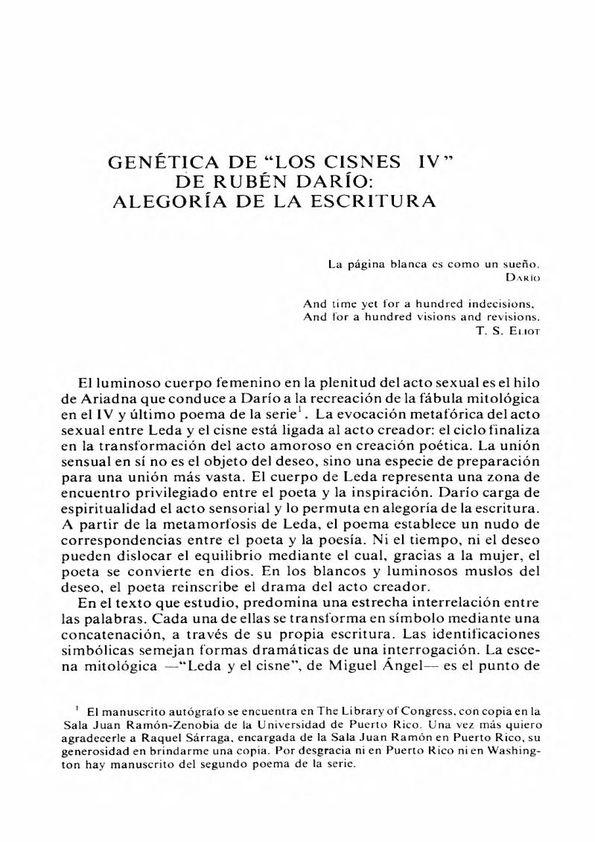 Genética de “Los Cisnes IV” de Rubén Darío: alegoría de la escritura / Iris M. Zavala | Biblioteca Virtual Miguel de Cervantes