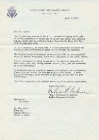 Carta mecanografiada de Anderson M, Constance (Agencia de información de Estados Unidos) a Luis Galve. 1973-04-05 | Biblioteca Virtual Miguel de Cervantes