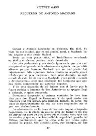 Recuerdo de Antonio Machado / Vicente Gaos | Biblioteca Virtual Miguel de Cervantes