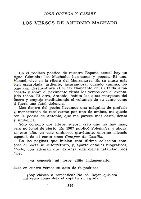 Los versos de Antonio Machado  / José Ortega y Gasset | Biblioteca Virtual Miguel de Cervantes