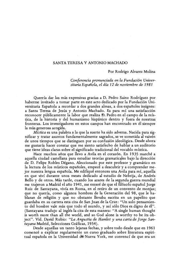 Santa Teresa y Antonio Machado / Rodrigo Álvarez Molina | Biblioteca Virtual Miguel de Cervantes