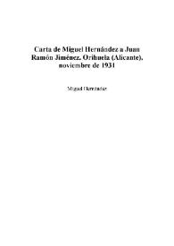 Carta de Miguel Hernández a Juan Ramón Jiménez. Orihuela (Alicante), noviembre de 1931 | Biblioteca Virtual Miguel de Cervantes