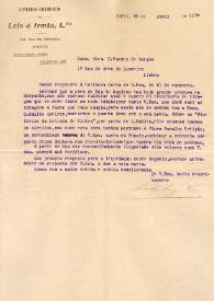 Más información sobre Carta de la Livraria Chardron de Lelo & Irmão a Carmen de Burgos. Porto, 23 de abril de 1920