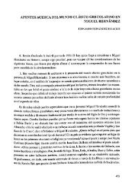 Apuntes acerca del mundo clásico grecolatino en Miguel Hernández / Fernando Fernández Palacios | Biblioteca Virtual Miguel de Cervantes