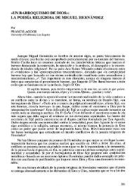"Un barroquismo de Dios". La poesía religiosa de Miguel Hernández / por Francis Aggor | Biblioteca Virtual Miguel de Cervantes