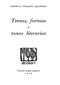 Temas, formas y tonos literarios / Mariano Baquero Goyanes | Biblioteca Virtual Miguel de Cervantes