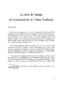 La crisis de Europa en el pensamiento de María Zambrano  / Juan Fernando Ortega Muñoz | Biblioteca Virtual Miguel de Cervantes