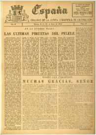 España : Órgano de la Junta Española de Liberación. Año II, núm. 67, 26 de mayo de 1945 | Biblioteca Virtual Miguel de Cervantes