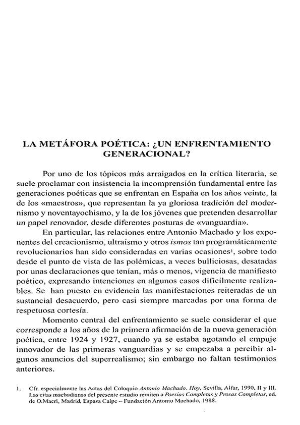 La metáfora poética: ¿un enfrentamiento generacional? / Giovanni Caravaggi | Biblioteca Virtual Miguel de Cervantes