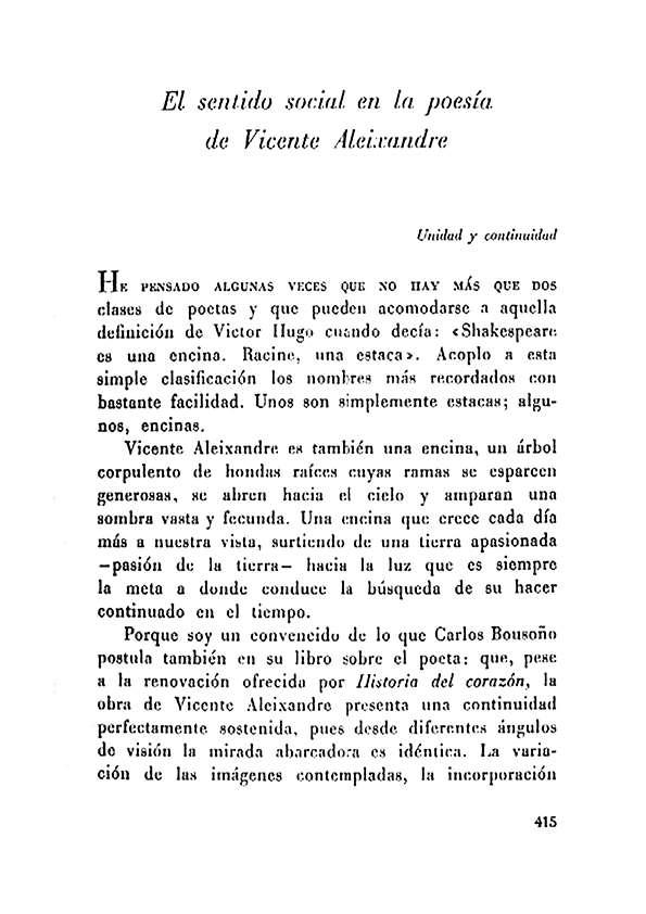 El sentido social en la poesía de Vicente Aleixandre  / Leopoldo de Luis | Biblioteca Virtual Miguel de Cervantes