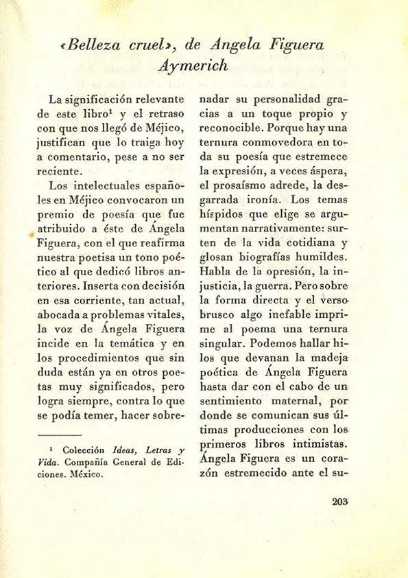 "Belleza cruel", de Ángela Figuera Aymerich  / L. de L. | Biblioteca Virtual Miguel de Cervantes