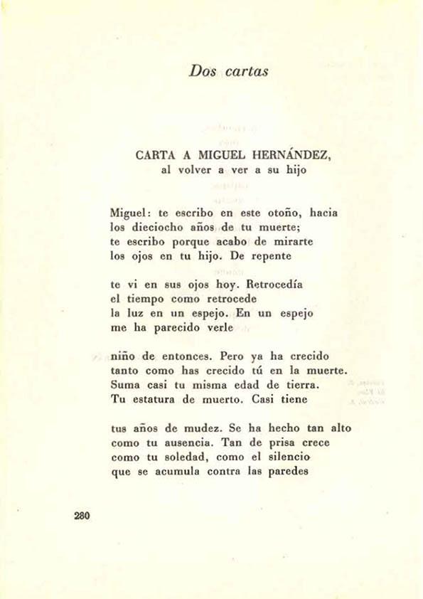 Carta a Miguel Hernández, al volver a ver a su hijo / Leopoldo de Luis | Biblioteca Virtual Miguel de Cervantes