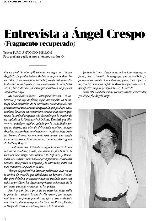 Entrevista a Ángel Crespo (Fragmento recuperado) / Juan Antonio Millón | Biblioteca Virtual Miguel de Cervantes