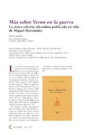Más sobre "Versos en la guerra". La única edición alicantina publicada en vida de Miguel Hernández / Aitor Larrabide | Biblioteca Virtual Miguel de Cervantes