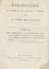 Más información sobre Colección de obras en verso y prosa de D. Tomas de Yriarte. Tomo IV