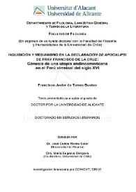 Más información sobre Inquisición y mesianismo en la "Declaración de Apocalipsi" de fray Francisco de la Cruz: génesis de una utopía andinoamericana en el Perú virreinal del siglo XVI / Francisco Javier de Torres Bustos ; directores José Carlos Rovira Soler ; María Eugenia Góngora Díaz