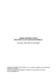 Tomás Navarro Tomás, maestro de la filología española  / Francisco Javier Díez de Revenga | Biblioteca Virtual Miguel de Cervantes